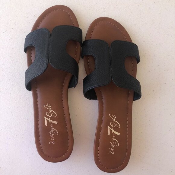 Vintage 7 Eight Apply Slip-On Black Sandal Demi Wedge Size 7 1/2 M - Picture 7 of 12